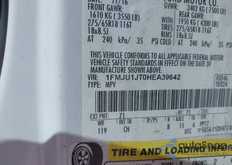 2017 Ford Expedition Xlt из США, поврежденный, VIN 1FMJU1JT0HEA39642